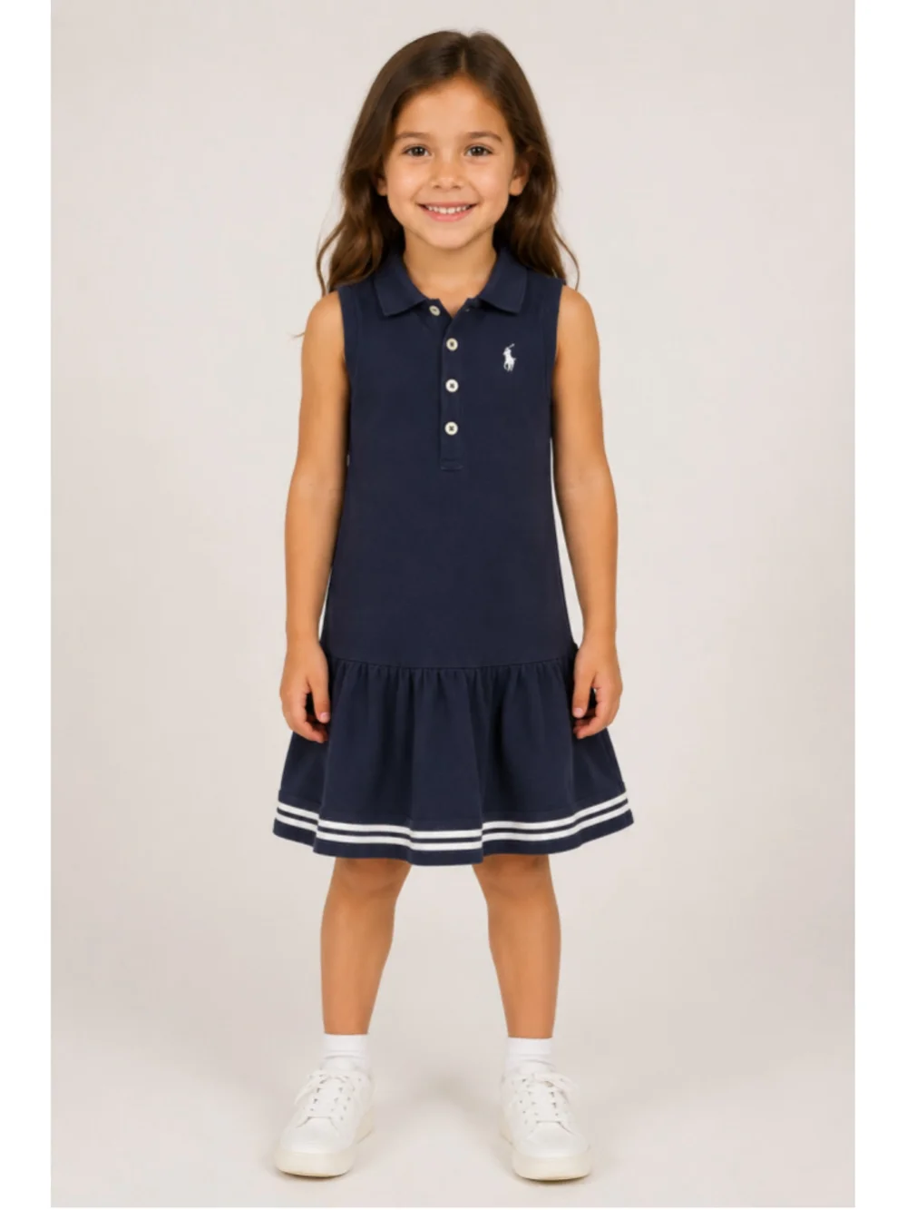 Girls Ralph Lauren Navy Polo Dress, Size 6X, White Accents